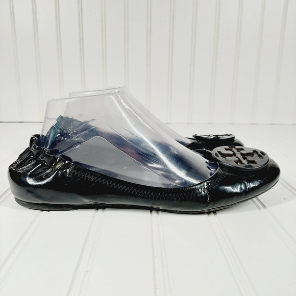 Tory Burch Black Patent Leather Reva Scrunch Ballet Flats A25 - Picture 6 of 15